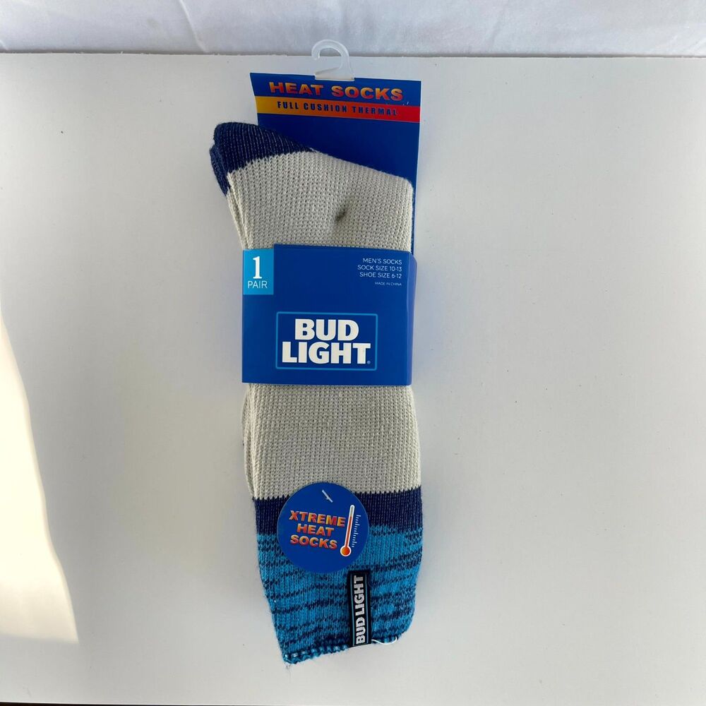 Bud‎ Light Men's Heat Socks Full Cushion Thermal Crew Sock Size 10-13 Navy Blue